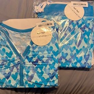Little Sleepies women pajamas blue hearts Large